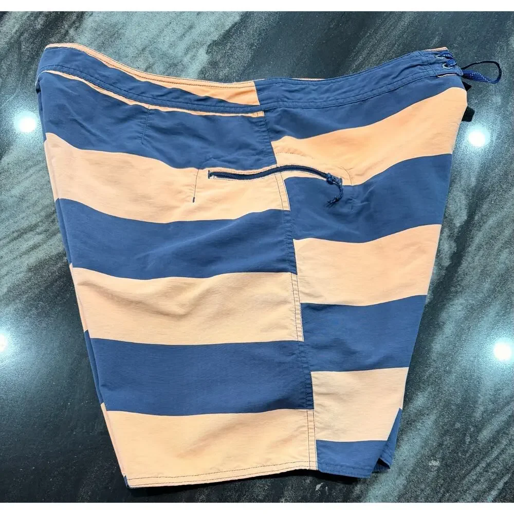 Patagonia Wavefarer Board Shorts Swim Trunks Striped Blue Tan Men's Size 38